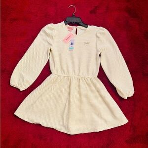 Juicy Couture Girls Velour Stripe Dress White gold 8-10 NWT